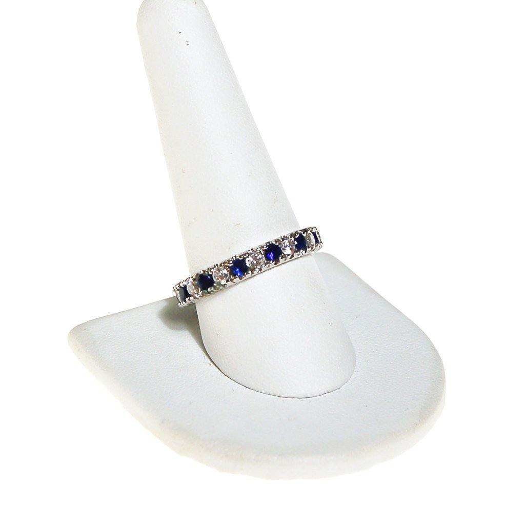 Sterling Silver Sapphire and Diamonique CZ Eternity Band Ring
