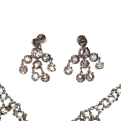 Art Deco Bezel Set Crystal Necklace and Earring Set, White Gold Filled, Demi Parure, Screw Back Earrings, Waterfall Bib Style by Art Deco - Vintage Meet Modern Vintage Jewelry - Chicago, Illinois - #oldhollywoodglamour #vintagemeetmodern #designervintage #jewelrybox #antiquejewelry #vintagejewelry