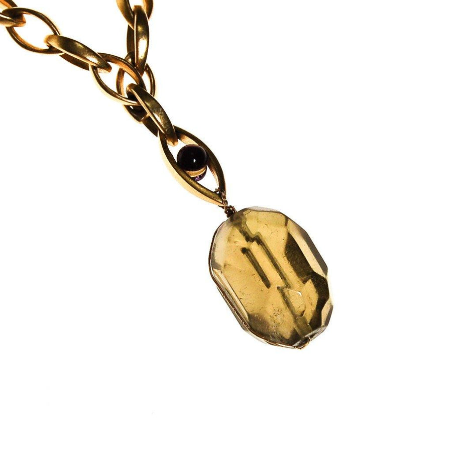 Lemon Quartz and Amethyst Pendant Necklace by Artisan Made - Vintage Meet Modern Vintage Jewelry - Chicago, Illinois - #oldhollywoodglamour #vintagemeetmodern #designervintage #jewelrybox #antiquejewelry #vintagejewelry