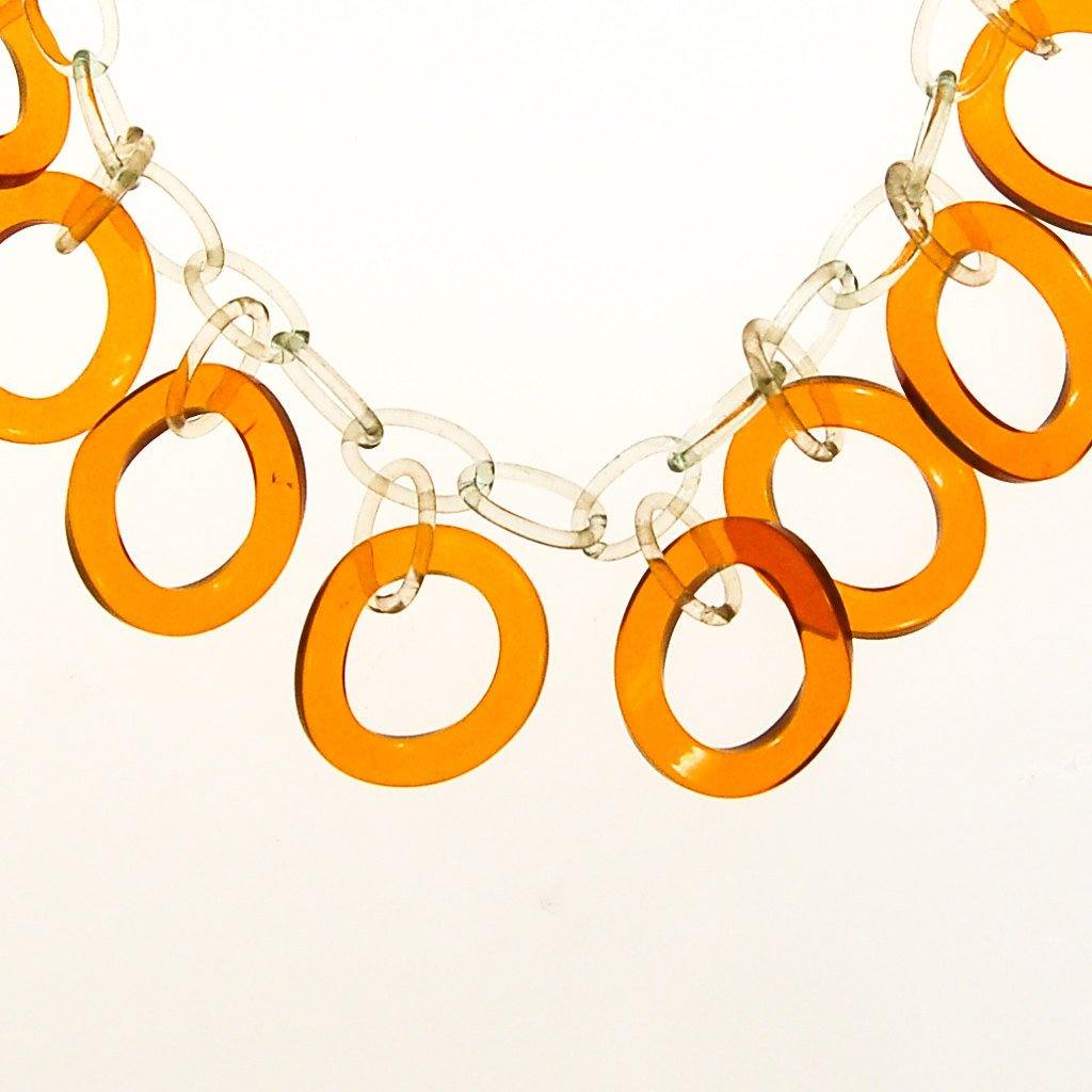 Clear and Butterscotch Lucite Link Necklace by 1920s 1930s - Vintage Meet Modern Vintage Jewelry - Chicago, Illinois - #oldhollywoodglamour #vintagemeetmodern #designervintage #jewelrybox #antiquejewelry #vintagejewelry