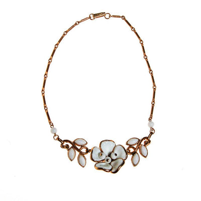 Milk Glass Dogwood Flower Necklace by Unsigned Beauty - Vintage Meet Modern Vintage Jewelry - Chicago, Illinois - #oldhollywoodglamour #vintagemeetmodern #designervintage #jewelrybox #antiquejewelry #vintagejewelry