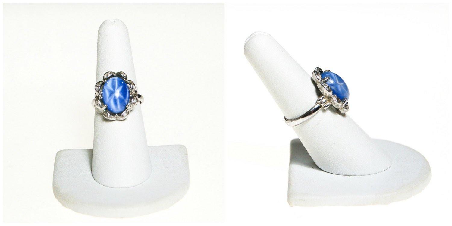 Light Blue Star Sapphire Statement Ring by Sarah Coventry by Sarah Coventry - Vintage Meet Modern Vintage Jewelry - Chicago, Illinois - #oldhollywoodglamour #vintagemeetmodern #designervintage #jewelrybox #antiquejewelry #vintagejewelry