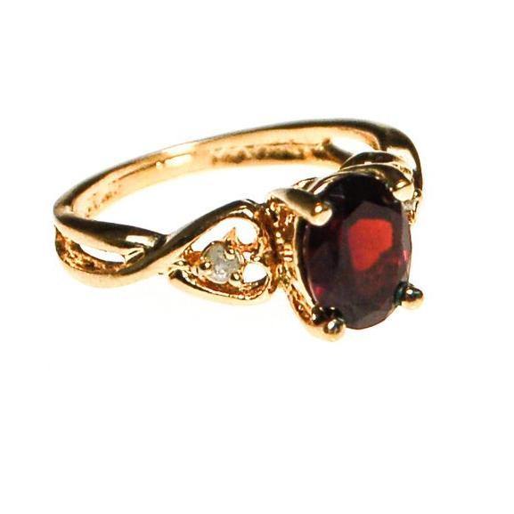 Garnet and CZ Ring with Heart Band