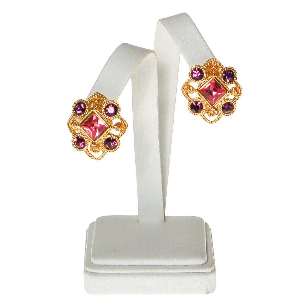 Pink and Purple Rhinestone Earrings by Unsigned Beauty - Vintage Meet Modern Vintage Jewelry - Chicago, Illinois - #oldhollywoodglamour #vintagemeetmodern #designervintage #jewelrybox #antiquejewelry #vintagejewelry