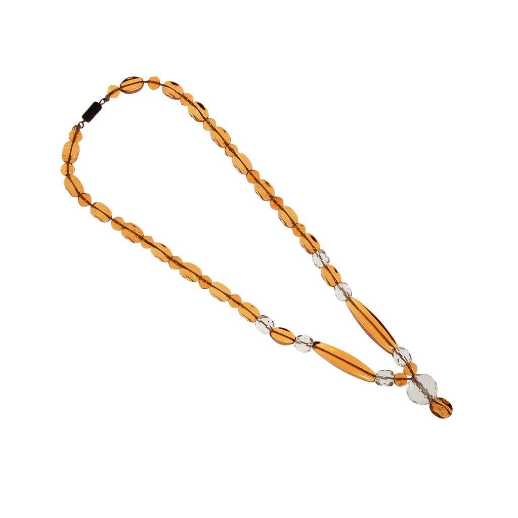 Art Deco Amber Glass and Cut Crystal Necklace by Czech - Vintage Meet Modern Vintage Jewelry - Chicago, Illinois - #oldhollywoodglamour #vintagemeetmodern #designervintage #jewelrybox #antiquejewelry #vintagejewelry