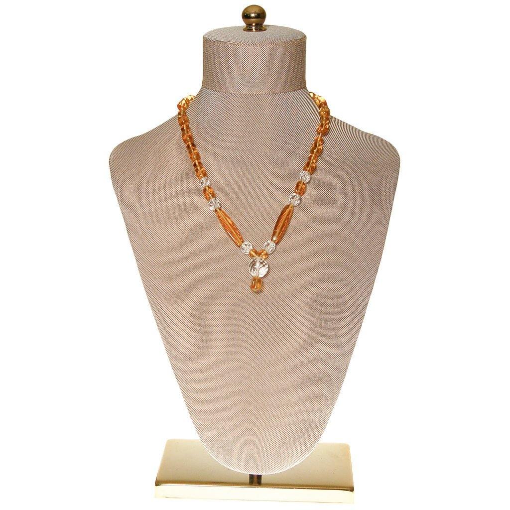 Art Deco Amber Glass and Cut Crystal Necklace by Czech - Vintage Meet Modern Vintage Jewelry - Chicago, Illinois - #oldhollywoodglamour #vintagemeetmodern #designervintage #jewelrybox #antiquejewelry #vintagejewelry