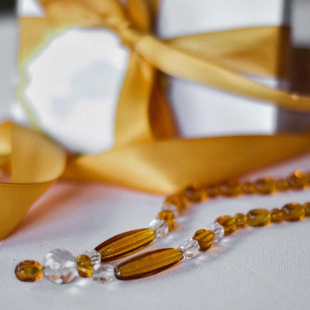 Art Deco Amber Glass and Cut Crystal Necklace by Czech - Vintage Meet Modern Vintage Jewelry - Chicago, Illinois - #oldhollywoodglamour #vintagemeetmodern #designervintage #jewelrybox #antiquejewelry #vintagejewelry