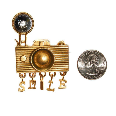 1980s Camera Brooch with Rhinestone by Unsigned Beauty - Vintage Meet Modern Vintage Jewelry - Chicago, Illinois - #oldhollywoodglamour #vintagemeetmodern #designervintage #jewelrybox #antiquejewelry #vintagejewelry