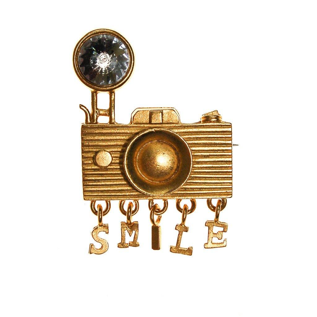 1980s Camera Brooch with Rhinestone