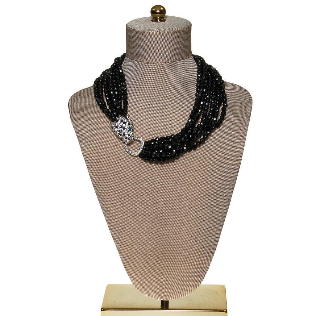 KJL for Avon Panther Necklace, Black Jet Beaded Torsade Statement Necklace
