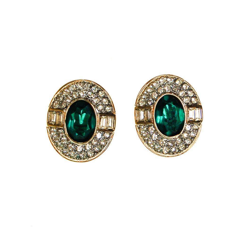 Emerald Green and Diamante Rhinestone Statement Earrings