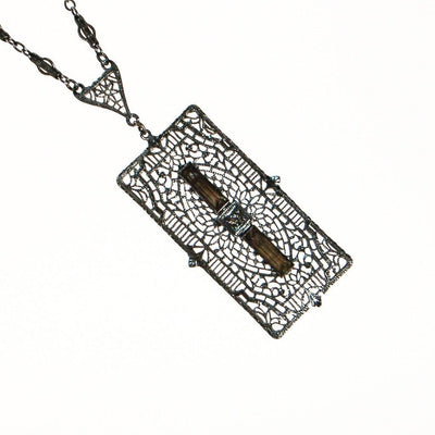 Edwardian Art Deco Filigree and Rhinestone Pendant Necklace by Art Deco - Vintage Meet Modern Vintage Jewelry - Chicago, Illinois - #oldhollywoodglamour #vintagemeetmodern #designervintage #jewelrybox #antiquejewelry #vintagejewelry