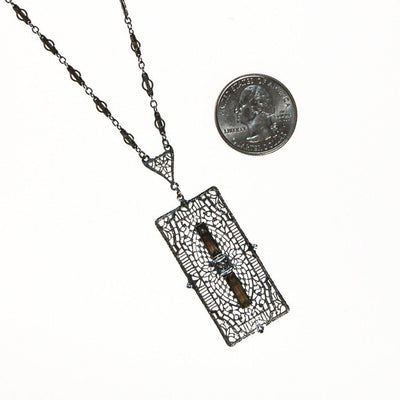 Edwardian Art Deco Filigree and Rhinestone Pendant Necklace by Art Deco - Vintage Meet Modern Vintage Jewelry - Chicago, Illinois - #oldhollywoodglamour #vintagemeetmodern #designervintage #jewelrybox #antiquejewelry #vintagejewelry