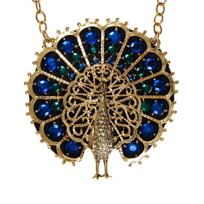 Blue and Green Rhinestone Peacock Statement Necklace by Unsigned Beauty - Vintage Meet Modern Vintage Jewelry - Chicago, Illinois - #oldhollywoodglamour #vintagemeetmodern #designervintage #jewelrybox #antiquejewelry #vintagejewelry