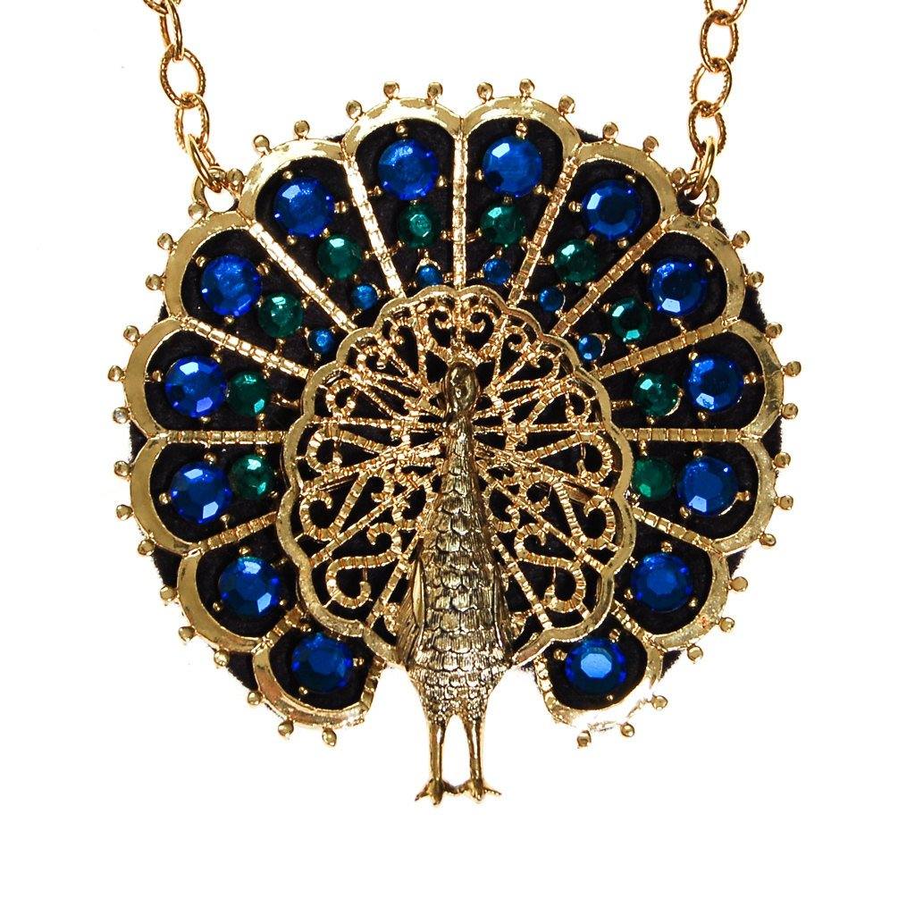 Blue and Green Rhinestone Peacock Statement Necklace
