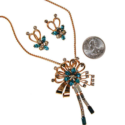 Blue Rhinestone Necklace, Earrings Set by Phyllis Originals by Phyllis Originals - Vintage Meet Modern Vintage Jewelry - Chicago, Illinois - #oldhollywoodglamour #vintagemeetmodern #designervintage #jewelrybox #antiquejewelry #vintagejewelry
