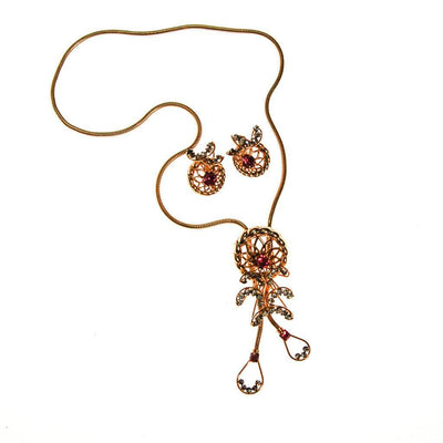 Pink Rhinestone Lariat Necklace and Earrings Set by Phyllis Originals by Phyllis Collectibles - Vintage Meet Modern Vintage Jewelry - Chicago, Illinois - #oldhollywoodglamour #vintagemeetmodern #designervintage #jewelrybox #antiquejewelry #vintagejewelry