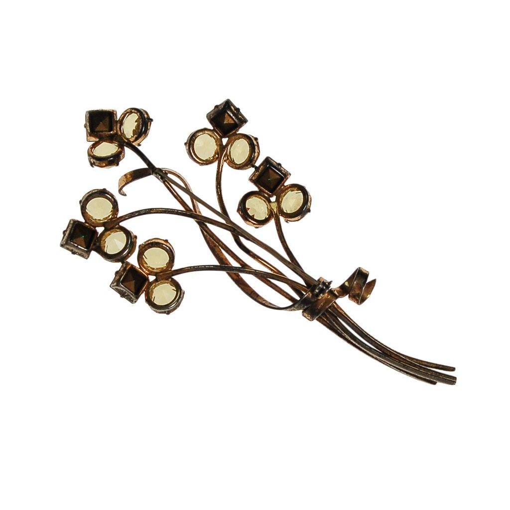 1930s Massive Sterling Silver Flower Brooch with Green and Yellow Rhinestones by Sterling Silver - Vintage Meet Modern Vintage Jewelry - Chicago, Illinois - #oldhollywoodglamour #vintagemeetmodern #designervintage #jewelrybox #antiquejewelry #vintagejewelry