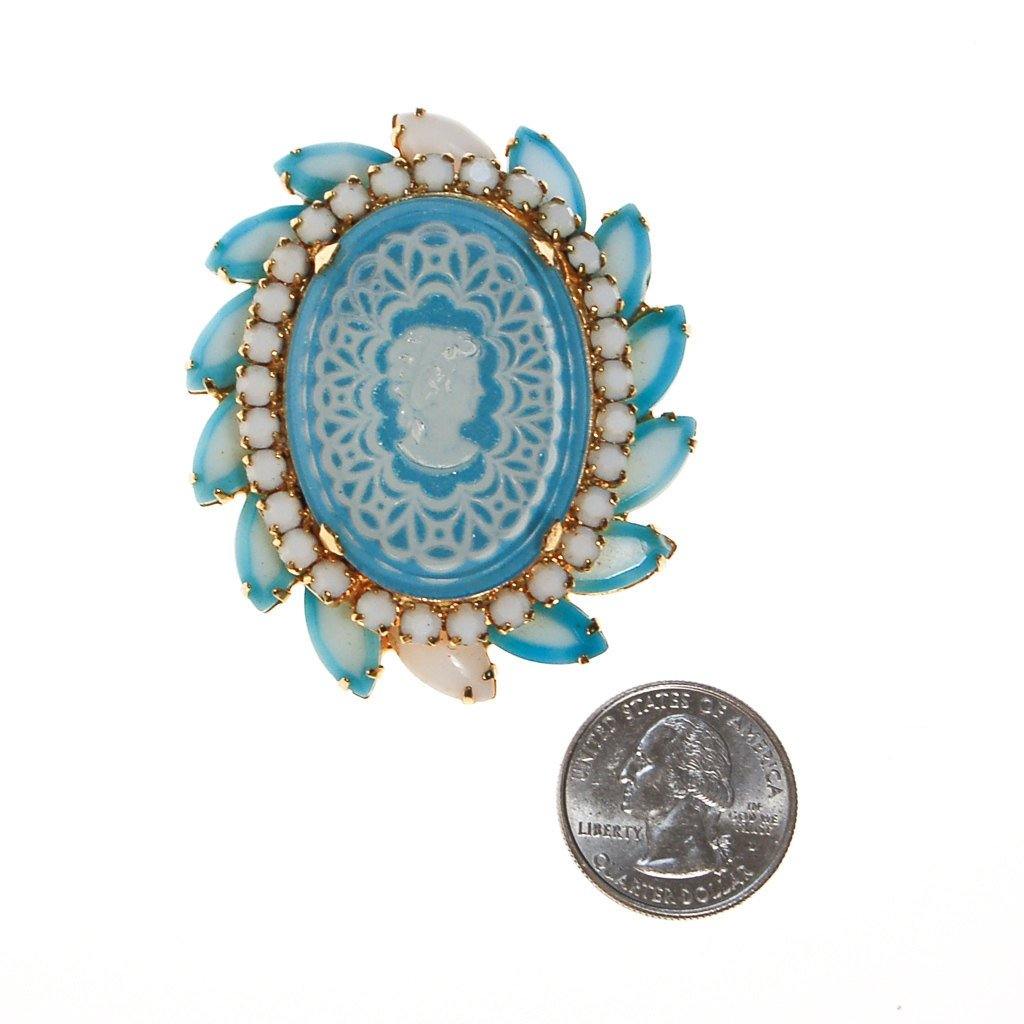 Cinderella Blue Cameo Rhinestone Brooch by Juliana by Juliana - Vintage Meet Modern Vintage Jewelry - Chicago, Illinois - #oldhollywoodglamour #vintagemeetmodern #designervintage #jewelrybox #antiquejewelry #vintagejewelry