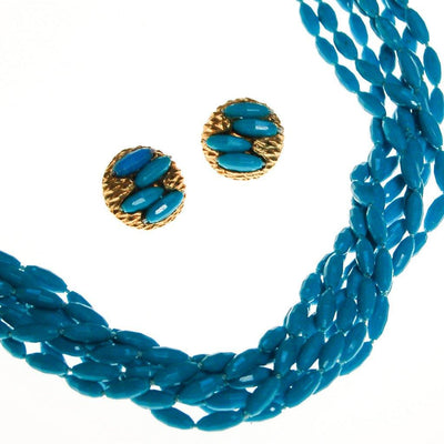 Turquoise Rice Bead Torsade Necklace and Earring Set by Unsigned Beauty - Vintage Meet Modern Vintage Jewelry - Chicago, Illinois - #oldhollywoodglamour #vintagemeetmodern #designervintage #jewelrybox #antiquejewelry #vintagejewelry