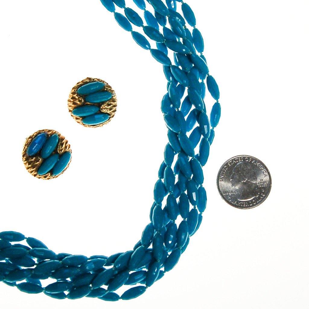Turquoise Rice Bead Torsade Necklace and Earring Set by Unsigned Beauty - Vintage Meet Modern Vintage Jewelry - Chicago, Illinois - #oldhollywoodglamour #vintagemeetmodern #designervintage #jewelrybox #antiquejewelry #vintagejewelry