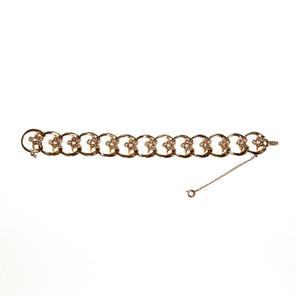 Gold Scroll Link Bracelet with Diamante Rhinestones by 1950s - Vintage Meet Modern Vintage Jewelry - Chicago, Illinois - #oldhollywoodglamour #vintagemeetmodern #designervintage #jewelrybox #antiquejewelry #vintagejewelry