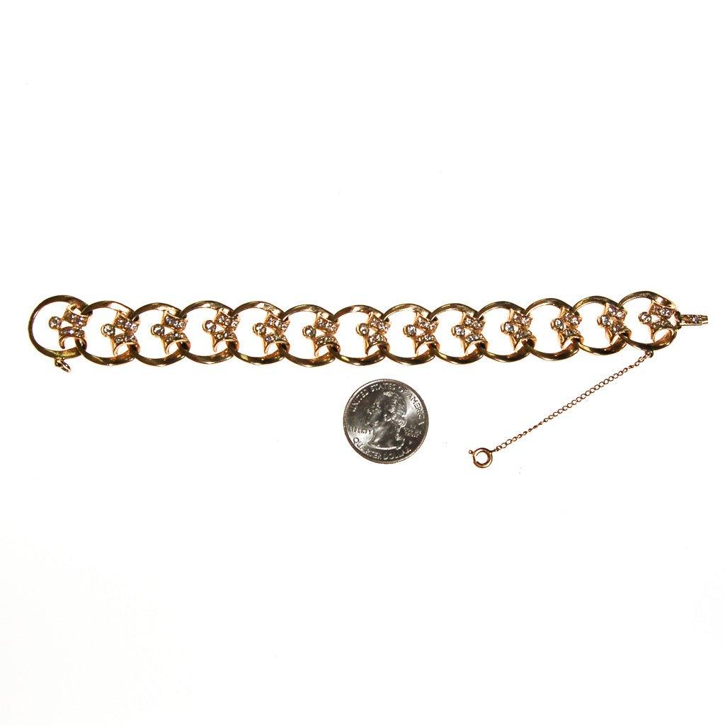Gold Scroll Link Bracelet with Diamante Rhinestones by 1950s - Vintage Meet Modern Vintage Jewelry - Chicago, Illinois - #oldhollywoodglamour #vintagemeetmodern #designervintage #jewelrybox #antiquejewelry #vintagejewelry