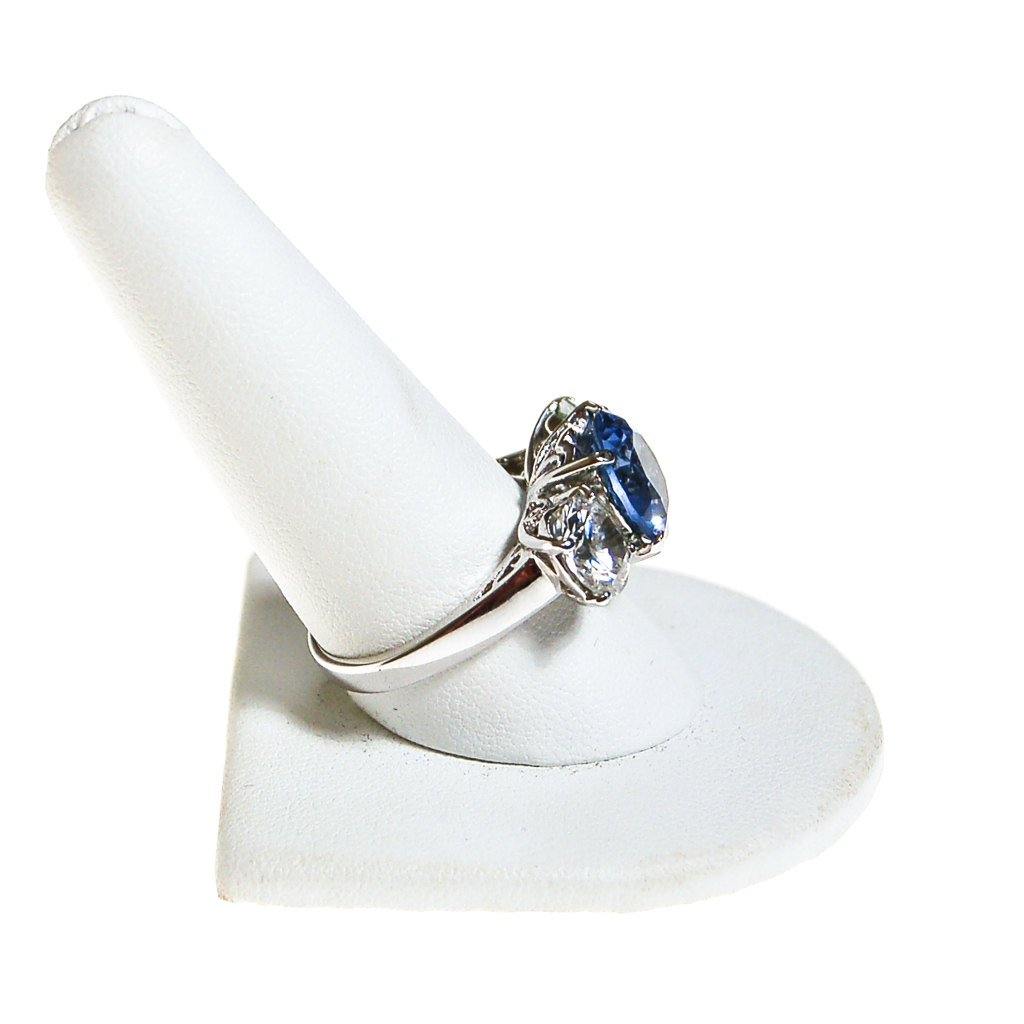 Three Stone Ring, CZ, Blue Topaz, Silver Tone, Wedding, Bridal, Anniversary, Engagement Ring by 1980s - Vintage Meet Modern Vintage Jewelry - Chicago, Illinois - #oldhollywoodglamour #vintagemeetmodern #designervintage #jewelrybox #antiquejewelry #vintagejewelry