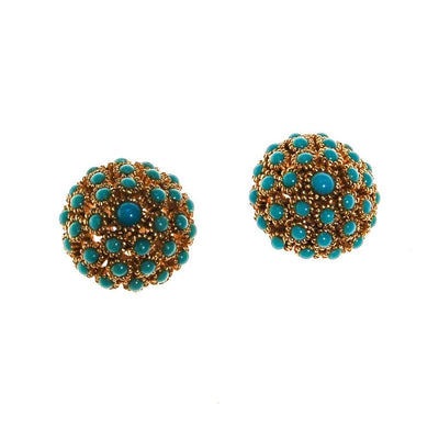 Turquoise Gold Dome Earrings by Unsigned Beauties - Vintage Meet Modern Vintage Jewelry - Chicago, Illinois - #oldhollywoodglamour #vintagemeetmodern #designervintage #jewelrybox #antiquejewelry #vintagejewelry