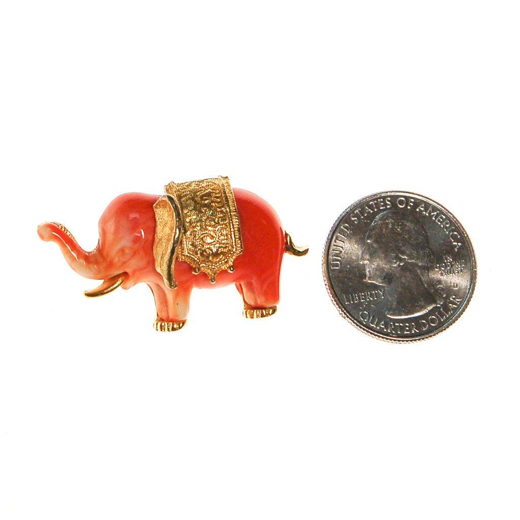 Faux Coral Elephant Brooch by Unsigned Beauty - Vintage Meet Modern Vintage Jewelry - Chicago, Illinois - #oldhollywoodglamour #vintagemeetmodern #designervintage #jewelrybox #antiquejewelry #vintagejewelry