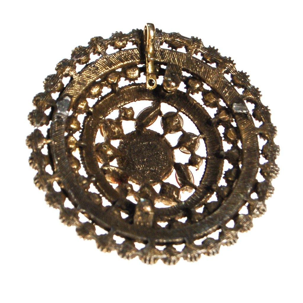 Fire Opal, Garnet, Turquoise, Jet Black Rhinestone Medallion Pendant by Unsigned Beauty - Vintage Meet Modern Vintage Jewelry - Chicago, Illinois - #oldhollywoodglamour #vintagemeetmodern #designervintage #jewelrybox #antiquejewelry #vintagejewelry