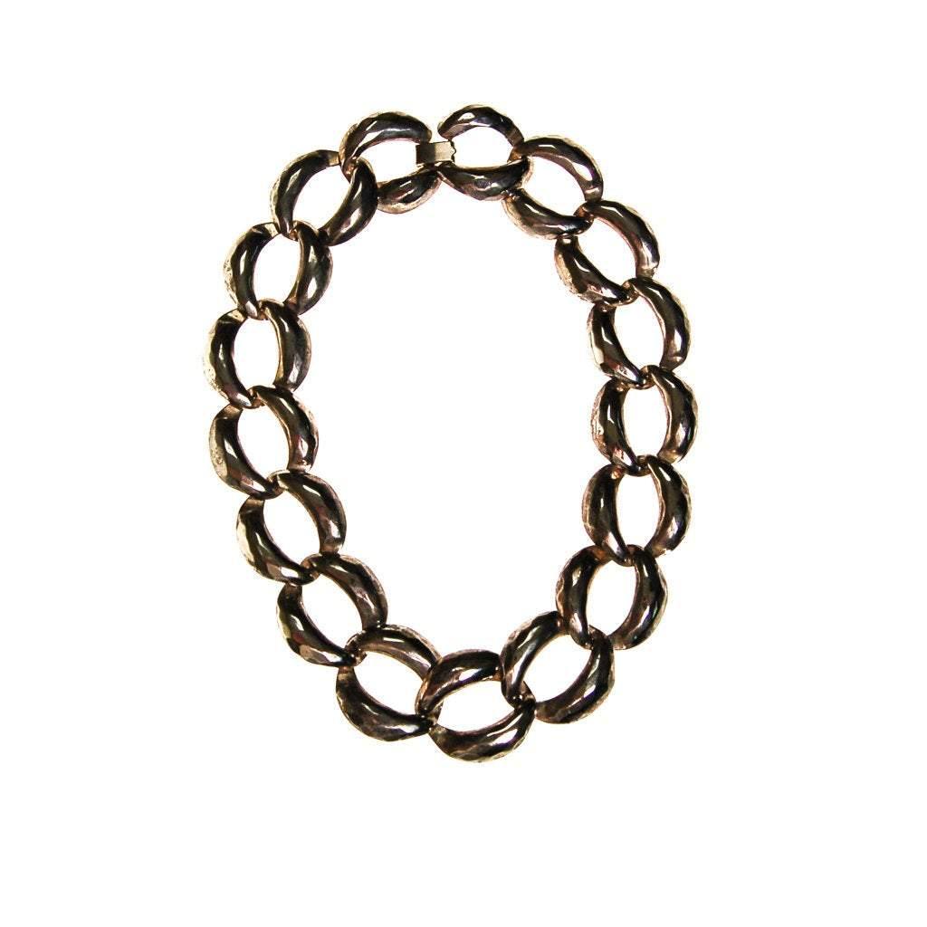 Chunky Silver Chain Necklace, Hammered Finish