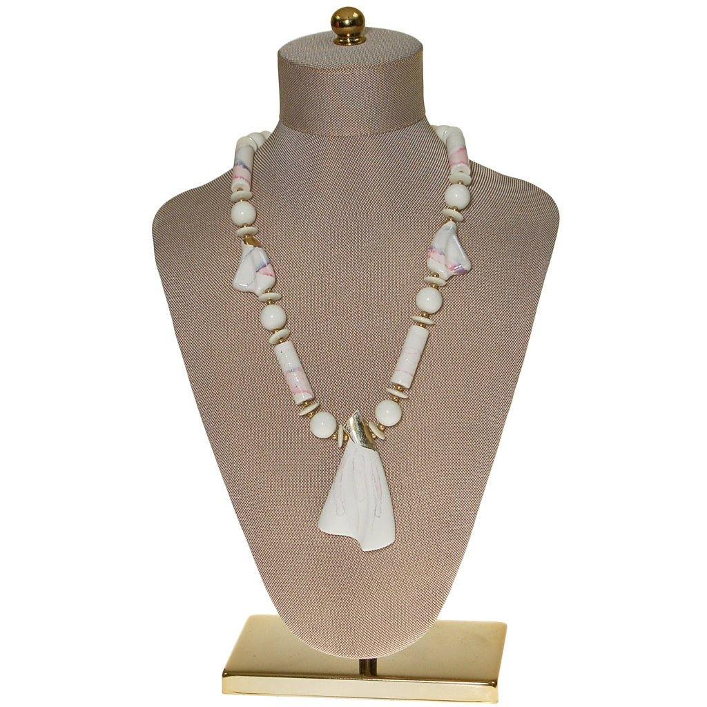 White Marble Abstract Statement Necklace by Made in Japan - Vintage Meet Modern Vintage Jewelry - Chicago, Illinois - #oldhollywoodglamour #vintagemeetmodern #designervintage #jewelrybox #antiquejewelry #vintagejewelry
