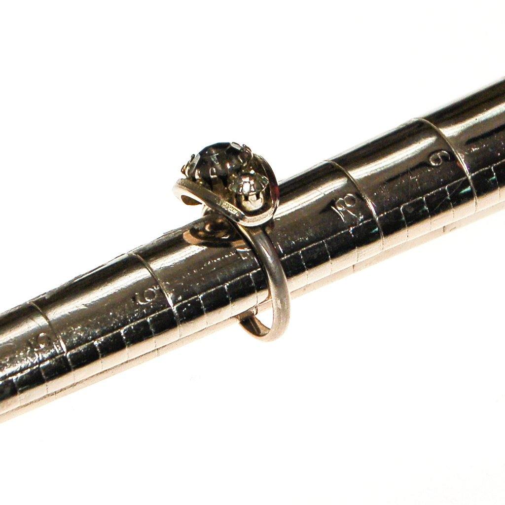 Smokey Rhinestone Three Stone Ring, Black Diamond, Adjustable, 1940s by 1940s - Vintage Meet Modern Vintage Jewelry - Chicago, Illinois - #oldhollywoodglamour #vintagemeetmodern #designervintage #jewelrybox #antiquejewelry #vintagejewelry