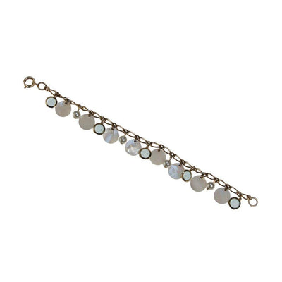 Mother of Pearl and Blue Crystal Charm Bracelet by 1970s - Vintage Meet Modern Vintage Jewelry - Chicago, Illinois - #oldhollywoodglamour #vintagemeetmodern #designervintage #jewelrybox #antiquejewelry #vintagejewelry