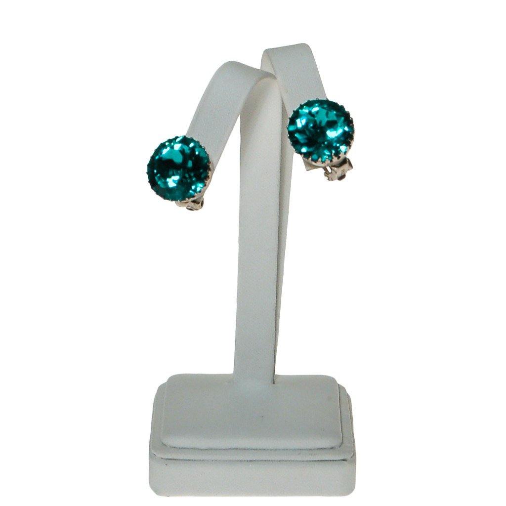 Vintage Austria Blue Aqua Headlight Rhinestone Earrings by 1950s - Vintage Meet Modern Vintage Jewelry - Chicago, Illinois - #oldhollywoodglamour #vintagemeetmodern #designervintage #jewelrybox #antiquejewelry #vintagejewelry