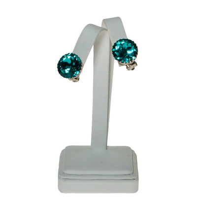 Vintage Austria Blue Aqua Headlight Rhinestone Earrings by 1950s - Vintage Meet Modern Vintage Jewelry - Chicago, Illinois - #oldhollywoodglamour #vintagemeetmodern #designervintage #jewelrybox #antiquejewelry #vintagejewelry