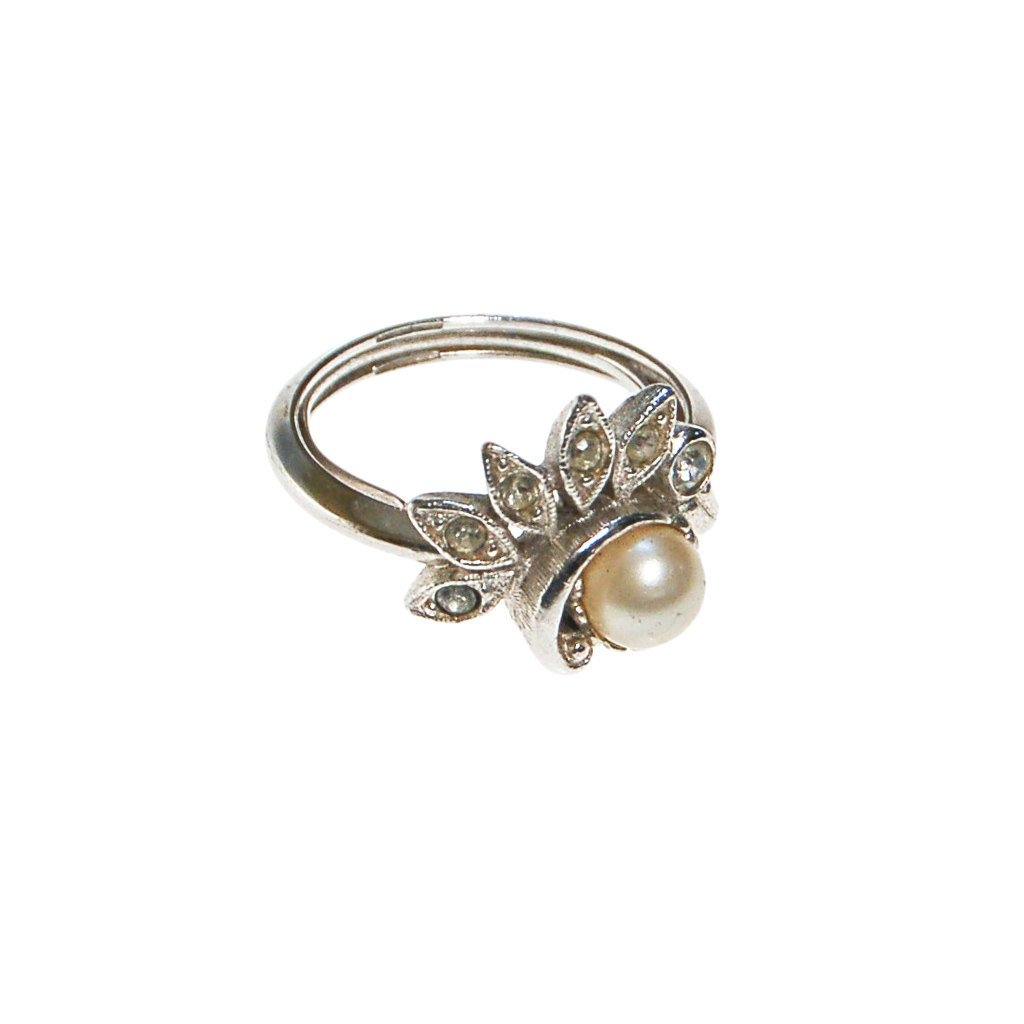 Vintage Avon Art Deco Inspired Pearl and Rhinestone Ring