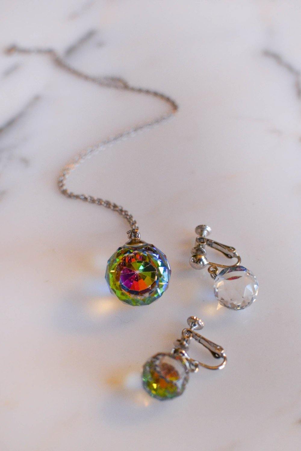 Crystal Ball Necklace and Earrings Set by Unsigned Beauty - Vintage Meet Modern Vintage Jewelry - Chicago, Illinois - #oldhollywoodglamour #vintagemeetmodern #designervintage #jewelrybox #antiquejewelry #vintagejewelry