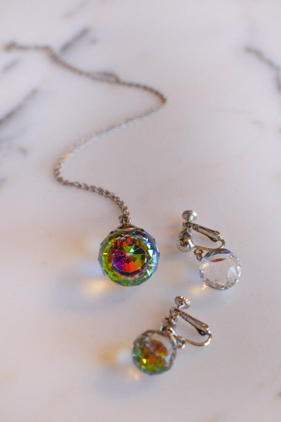 Crystal Ball Necklace and Earrings Set by Unsigned Beauty - Vintage Meet Modern Vintage Jewelry - Chicago, Illinois - #oldhollywoodglamour #vintagemeetmodern #designervintage #jewelrybox #antiquejewelry #vintagejewelry