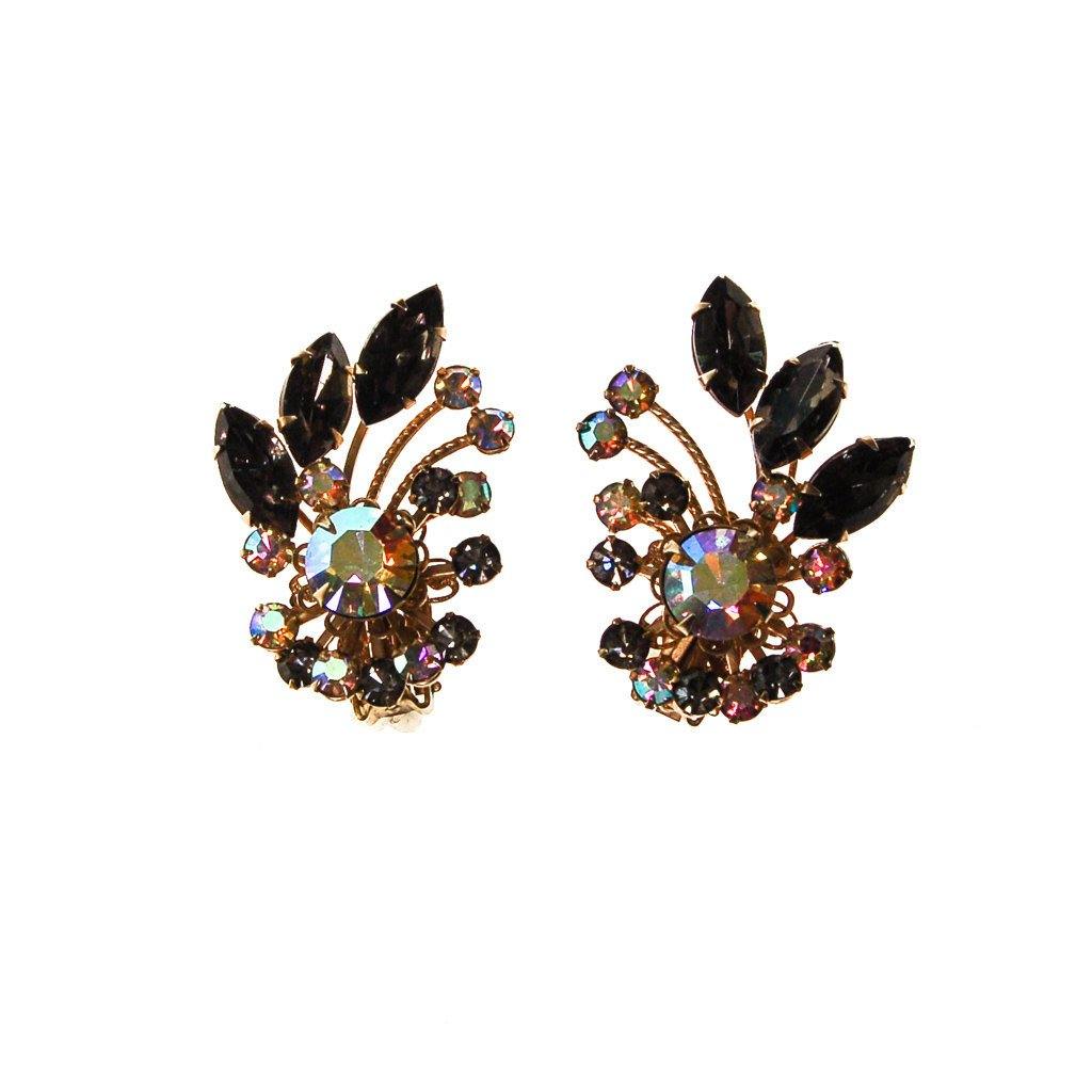 Black Diamond and Aurora Borealis Rhinestone Ear Crawler Earrings by Unsigned Beauty - Vintage Meet Modern Vintage Jewelry - Chicago, Illinois - #oldhollywoodglamour #vintagemeetmodern #designervintage #jewelrybox #antiquejewelry #vintagejewelry