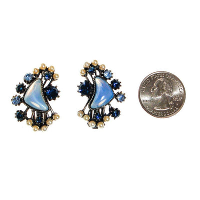 Florenza Blue Rhinestone and Faux Pearl Statement Earrings by Florenza - Vintage Meet Modern Vintage Jewelry - Chicago, Illinois - #oldhollywoodglamour #vintagemeetmodern #designervintage #jewelrybox #antiquejewelry #vintagejewelry