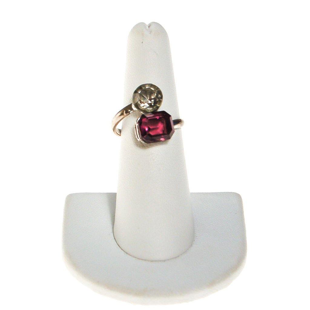 Purple and Gray Crystal Bypass Minimalist Ring by 1980s - Vintage Meet Modern Vintage Jewelry - Chicago, Illinois - #oldhollywoodglamour #vintagemeetmodern #designervintage #jewelrybox #antiquejewelry #vintagejewelry