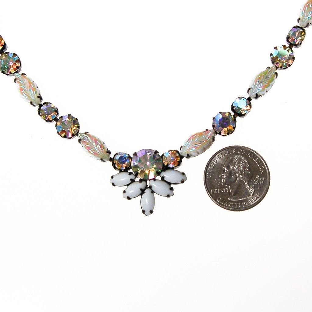 Milk Glass Aurora Borealis Rhinestone Necklace by 1950s - Vintage Meet Modern Vintage Jewelry - Chicago, Illinois - #oldhollywoodglamour #vintagemeetmodern #designervintage #jewelrybox #antiquejewelry #vintagejewelry