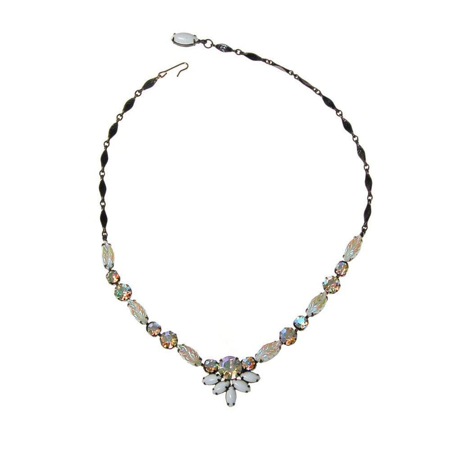 Milk Glass Aurora Borealis Rhinestone Necklace by 1950s - Vintage Meet Modern Vintage Jewelry - Chicago, Illinois - #oldhollywoodglamour #vintagemeetmodern #designervintage #jewelrybox #antiquejewelry #vintagejewelry