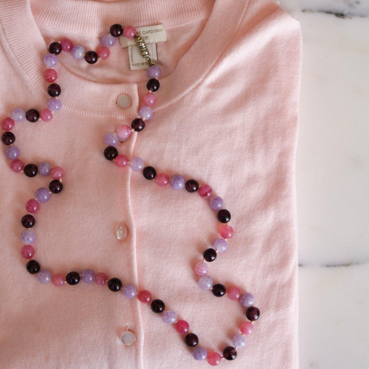 Les Bernard Pink and Purple Bead Necklace by Les Bernard - Vintage Meet Modern Vintage Jewelry - Chicago, Illinois - #oldhollywoodglamour #vintagemeetmodern #designervintage #jewelrybox #antiquejewelry #vintagejewelry