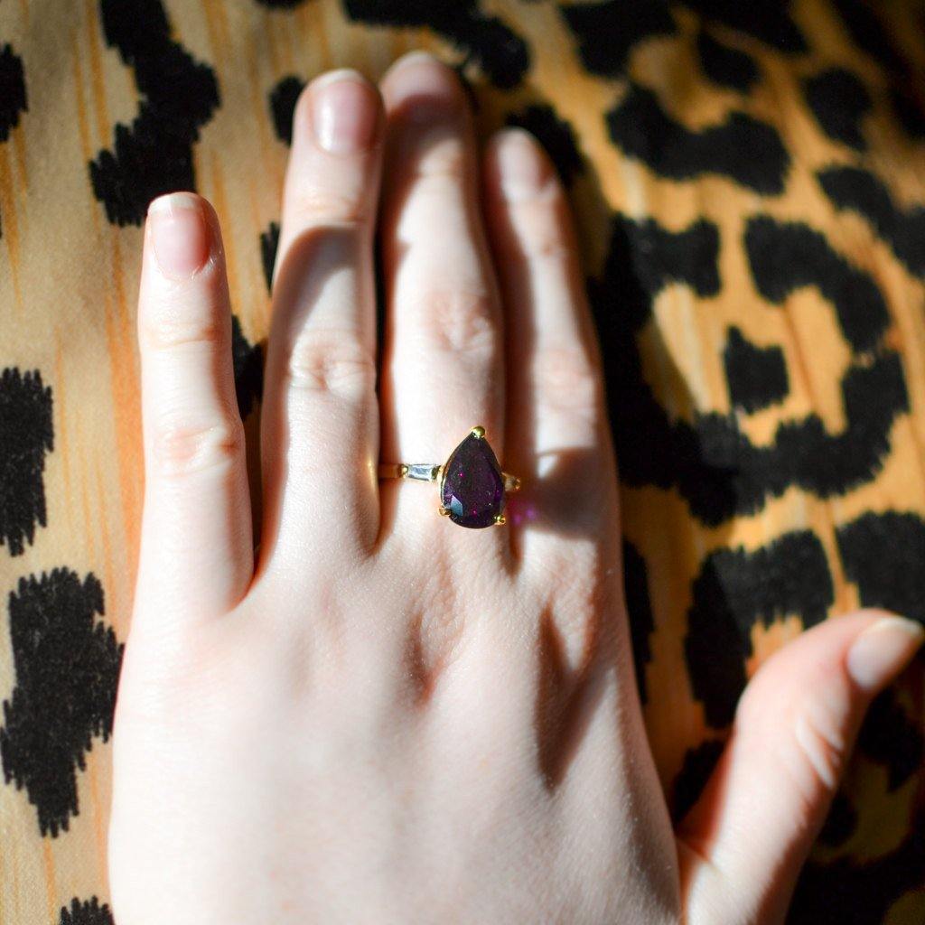 Amethyst CZ Statement Ring by 1980s - Vintage Meet Modern Vintage Jewelry - Chicago, Illinois - #oldhollywoodglamour #vintagemeetmodern #designervintage #jewelrybox #antiquejewelry #vintagejewelry