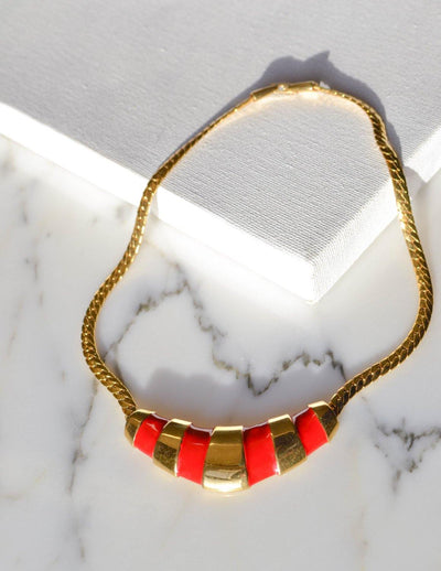 Gold and Red Napier Collar Necklace, 1970s by Napier - Vintage Meet Modern Vintage Jewelry - Chicago, Illinois - #oldhollywoodglamour #vintagemeetmodern #designervintage #jewelrybox #antiquejewelry #vintagejewelry