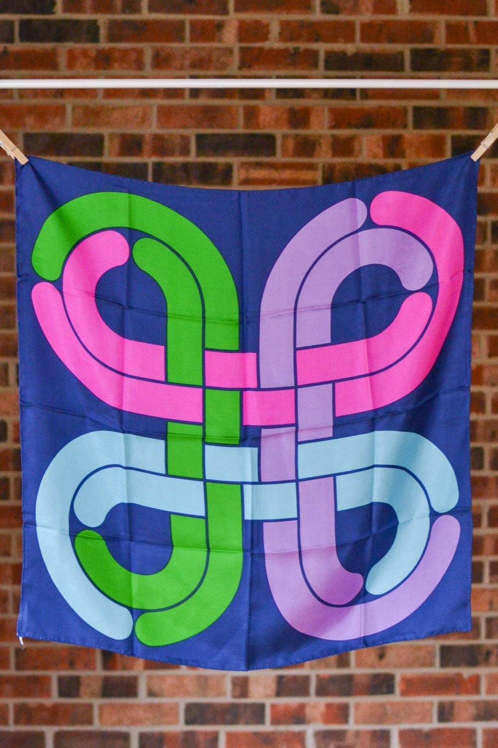 Mod Geometric Silk Scarf, Blue, Green, Purple, Pink by Baar & Beards by Baar & Beards - Vintage Meet Modern Vintage Jewelry - Chicago, Illinois - #oldhollywoodglamour #vintagemeetmodern #designervintage #jewelrybox #antiquejewelry #vintagejewelry