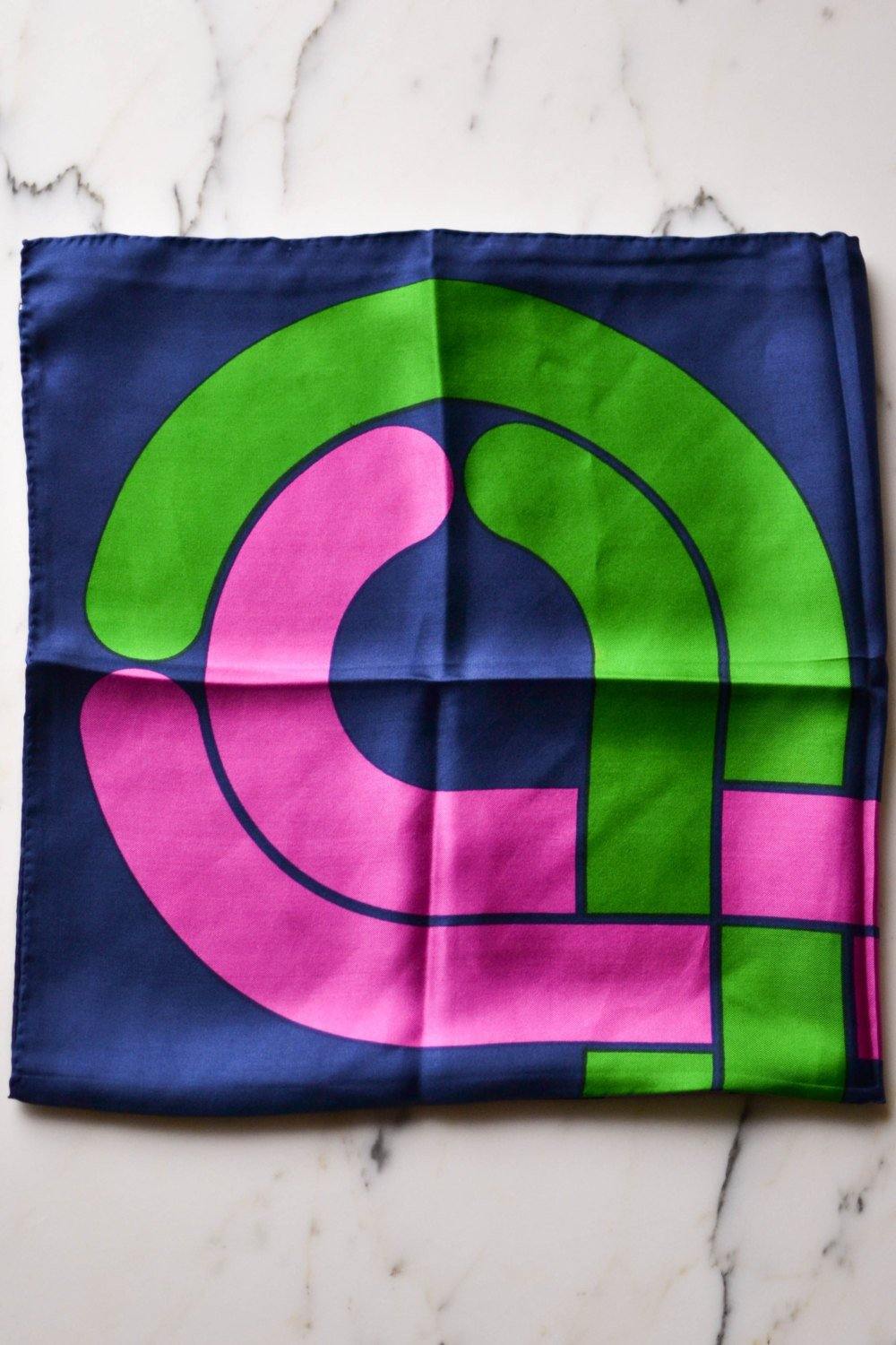 Mod Geometric Silk Scarf, Blue, Green, Purple, Pink by Baar & Beards by Baar & Beards - Vintage Meet Modern Vintage Jewelry - Chicago, Illinois - #oldhollywoodglamour #vintagemeetmodern #designervintage #jewelrybox #antiquejewelry #vintagejewelry